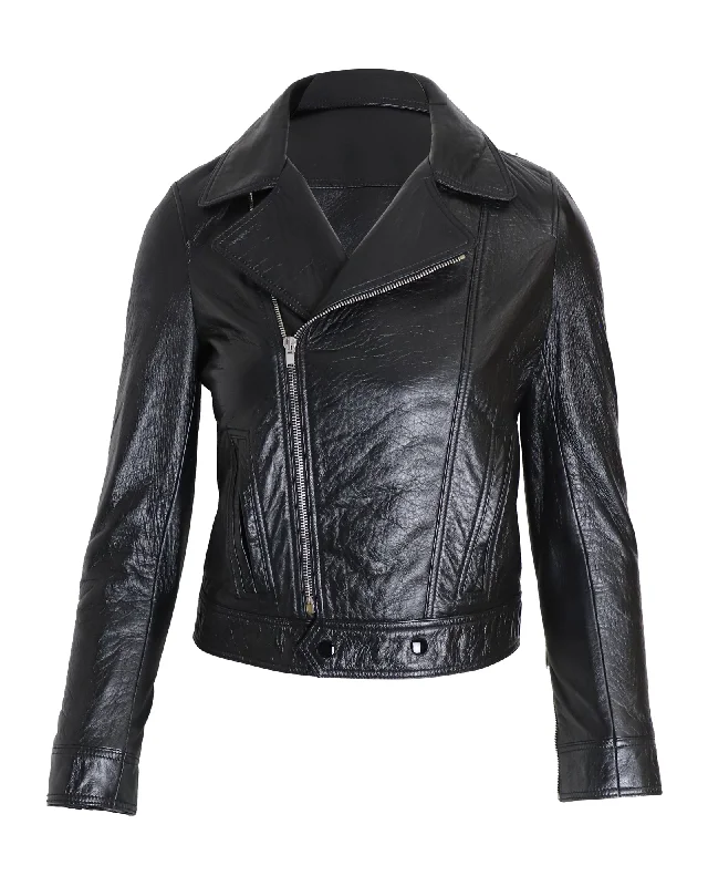 Reduced Prices Saint Laurent Asymmetric Biker Jacket in Black Lambskin Leather