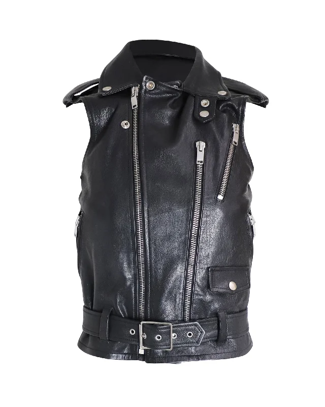 Price Blitz Saint Laurent Classic Sleeveless Motorcycle Jacket in Black Leather