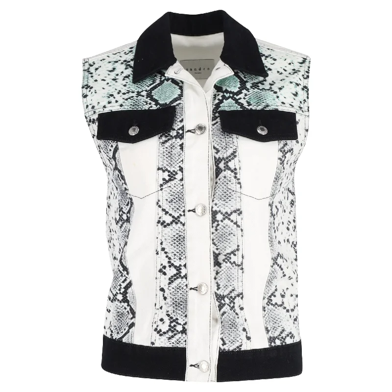 Value Deals Sandro Paris  Snake Print Vest in White Cotton Denim