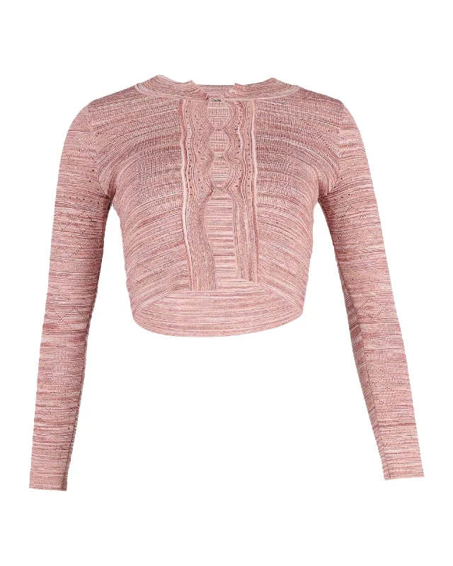 Last Chance Sandro Striped Cropped Cardigan in Pink Viscose