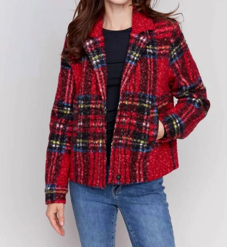 Daily Specials Short Boucle Royal Tartan Jacket In Stewart Plaid