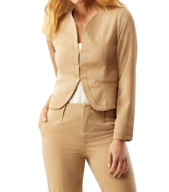 Anniversary Sale Short Jacket With Stitch Detail In Camel