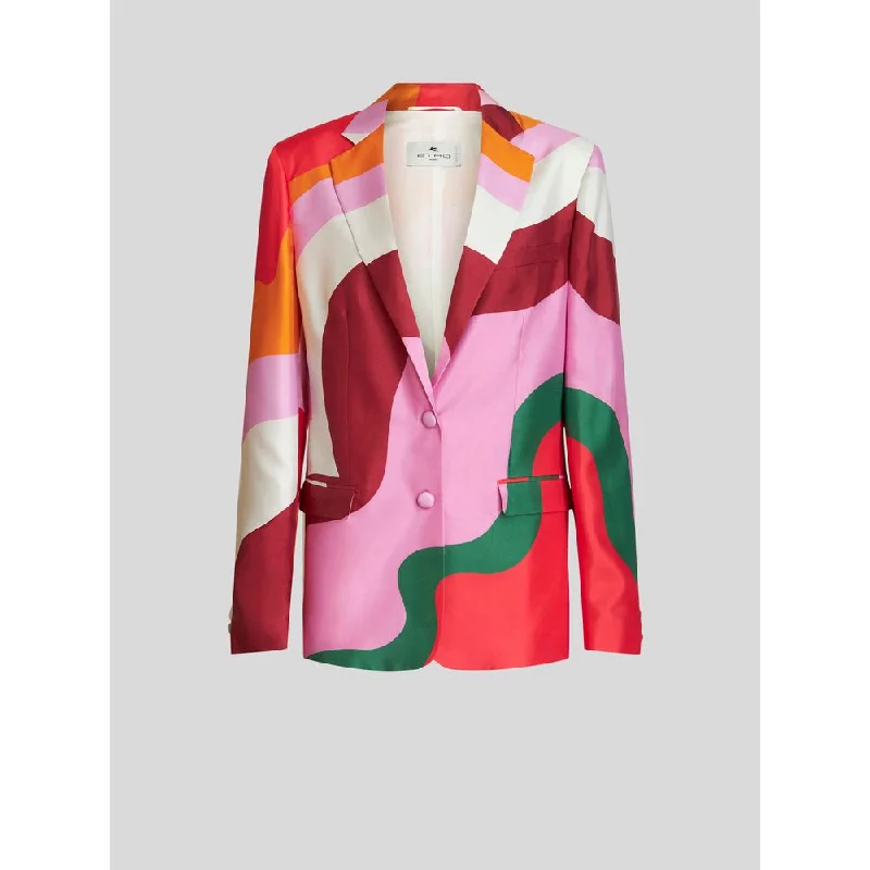 Discount Deals Silk Jacket With Colour Block Pattern