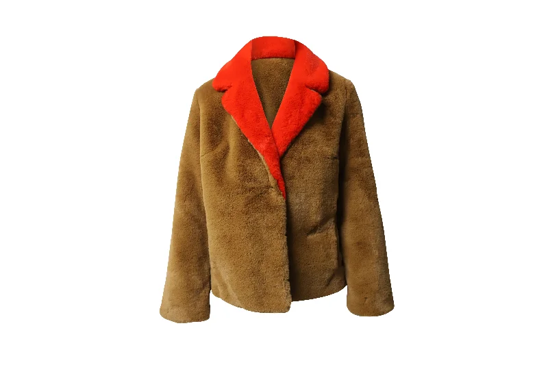 Early Access Stand Two Tone Faux Fur Coat in Brown Polyester