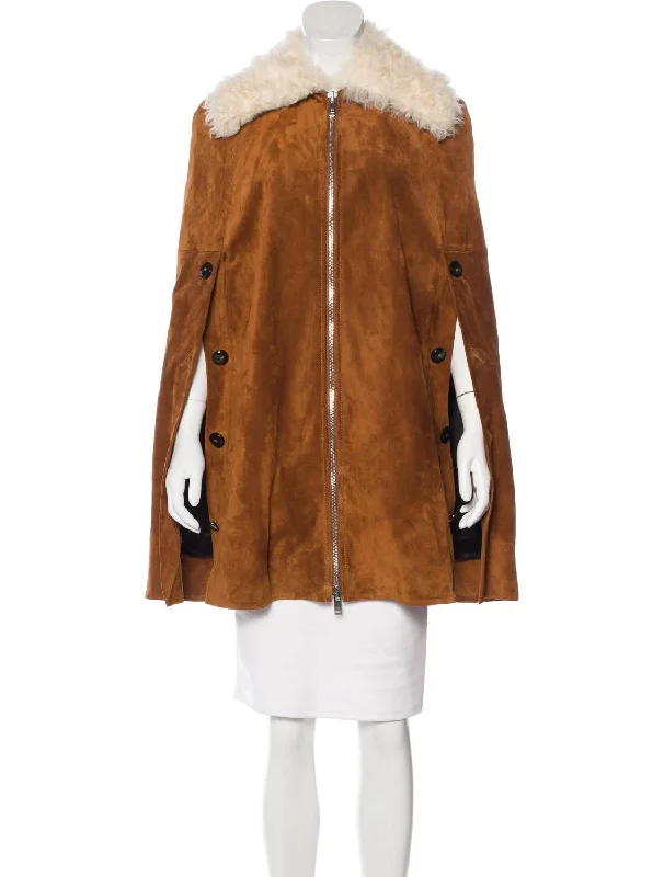 Suede & Shearling Cape In Cognac