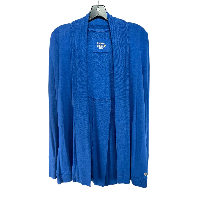 Limited Stock Elena Wrap Sweater Designer By Lilly Pulitzer Luxletic In Oyster Bay Blue, Size: Xs