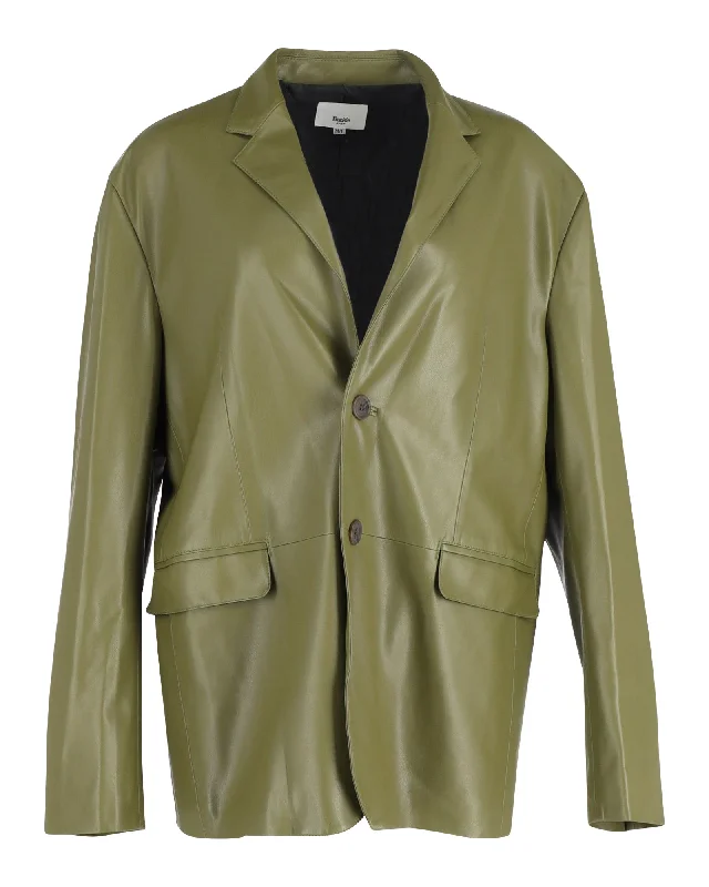 Final Clearance The Frankie Shop Olympia Blazer in Olive Faux Leather