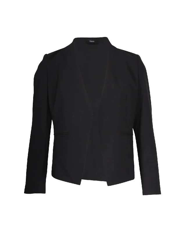 Theory Lanai Collarless Open-Front Blazer in Black Wool