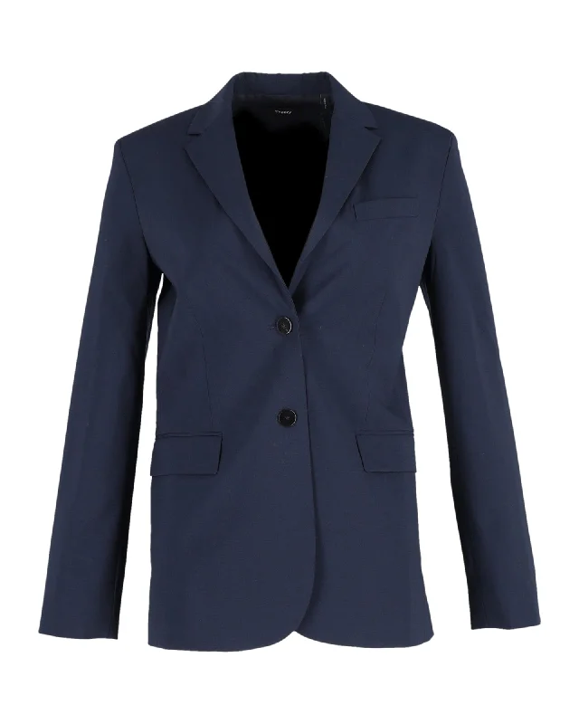 Amazing Deals Theory Single-Breasted Blazer Jacket in Navy Blue Polyester