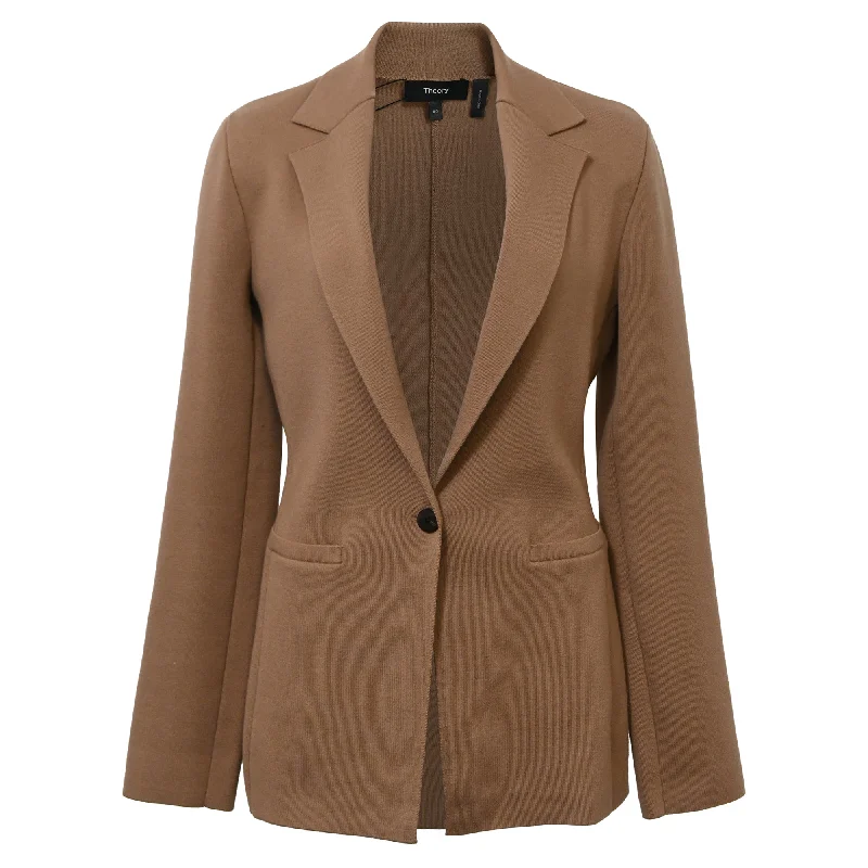 Super Sale Theory Single-Breasted Knit Blazer in Brown Wool