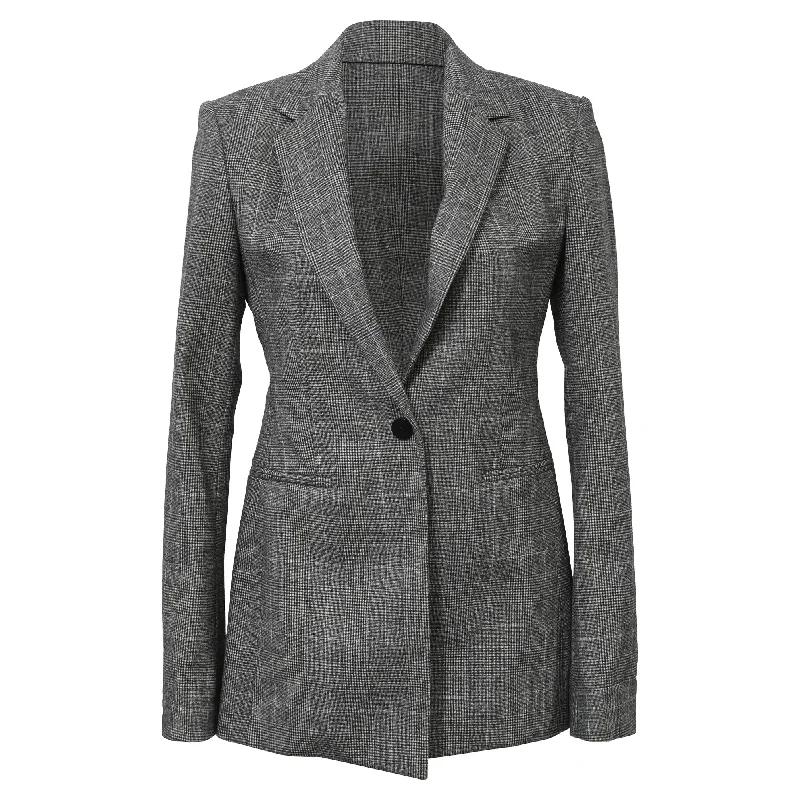 Super Bargain Theory Single-Breasted Plaid Slim-Fit Blazer in Grey Wool