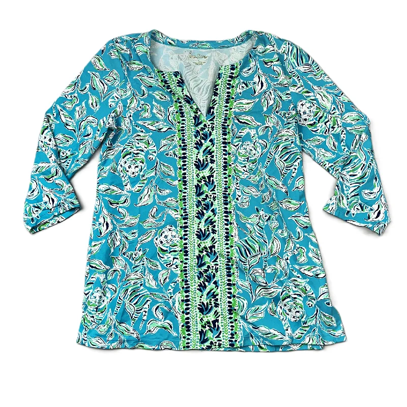 Massive Deals Top 3/4 Sleeve Designer By Lilly Pulitzer In Blue & Green, Size: S