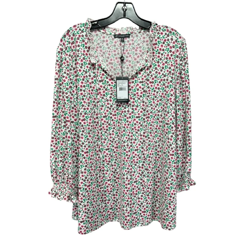 Top Long Sleeve By Adrianna Papell In Floral Print, Size: 2x