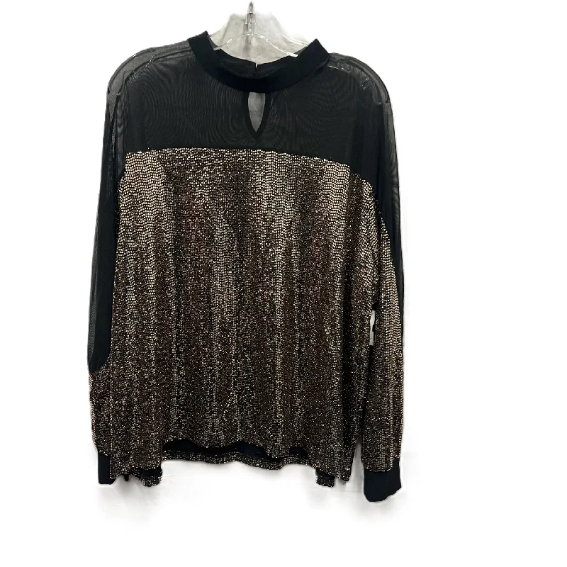 Top Long Sleeve By Nine West In Black & Gold, Size: Xl