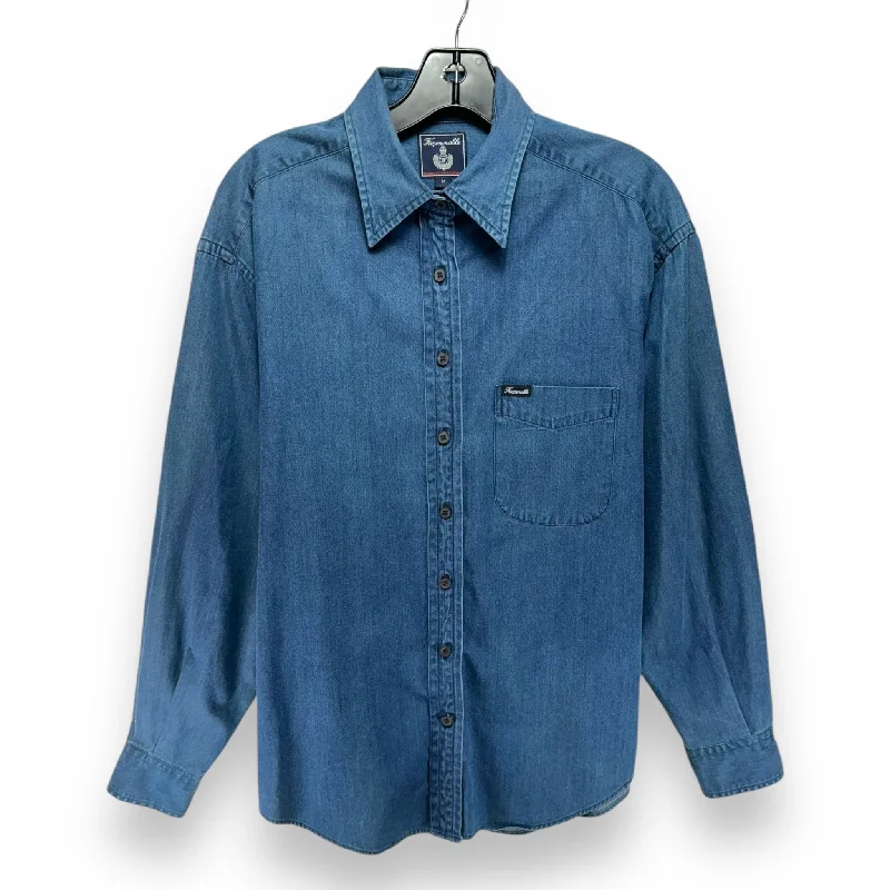 Clearance Items Top Long Sleeve Designer By Facconnable In Blue Denim, Size: M
