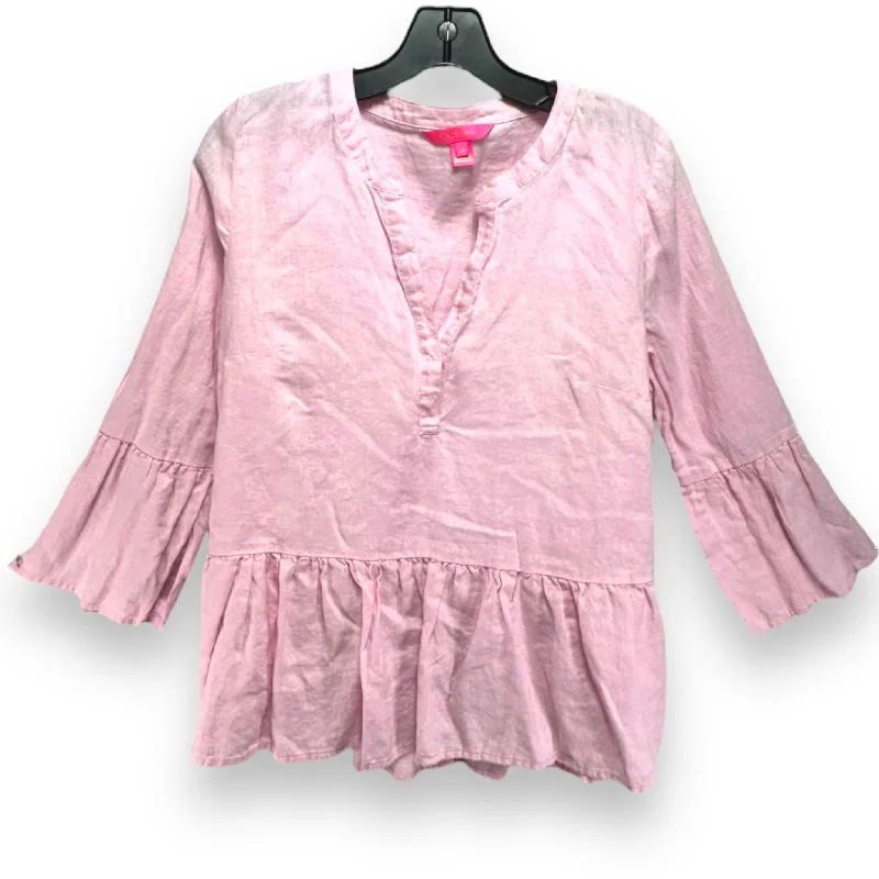 Flash Deals Bekah Linen Top Designer By Lilly Pulitzer In Pink Blossom, Size: M