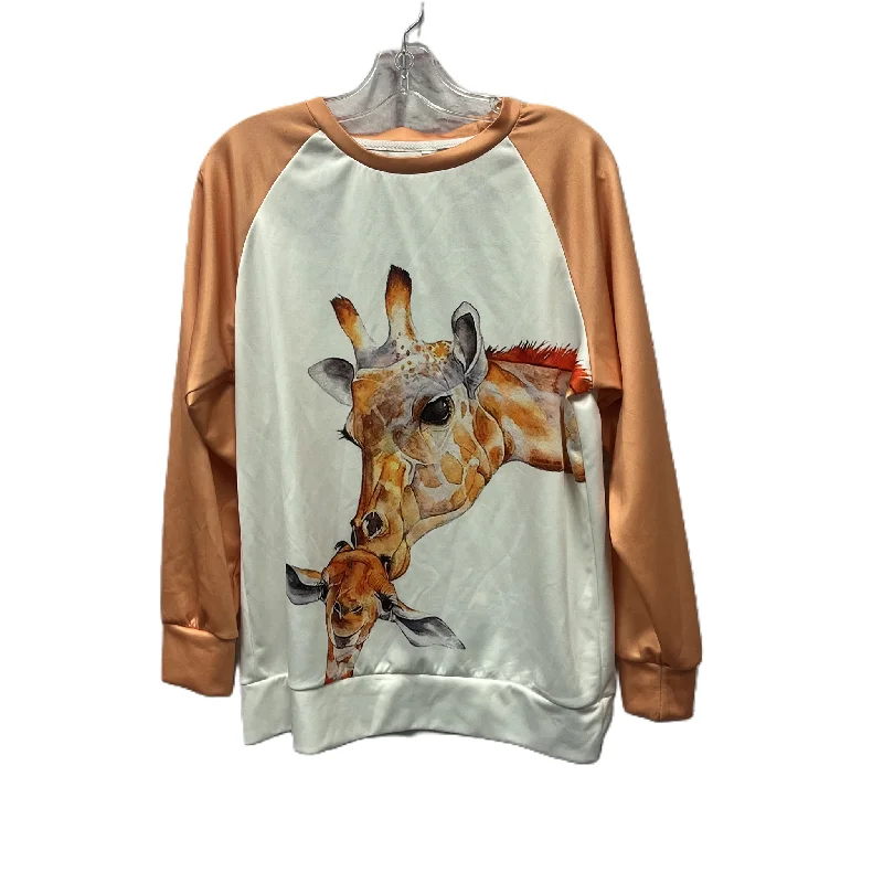 New Arrival Top Long Sleeve In Orange & White, Size: M