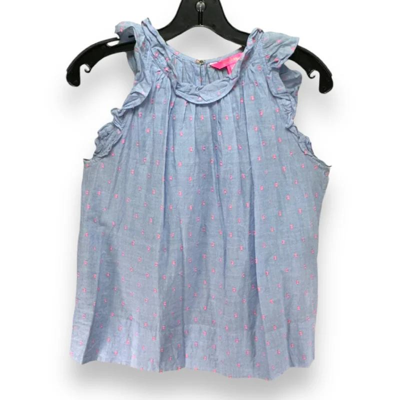 Loyalty Reward Kirstin Top Designer By Lilly Pulitzer In Bluebell Chambray Neon Chambray Clip, Size: XS