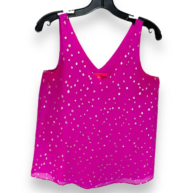 Deal Mania Florin Silk Sleeveless V-Neck Top Designer By Lilly Pulitzer In Elderberry Gold Metallic Silk Clip, Size: XS Deal Mania Florin Silk Sleeveless V-Neck Top Designer By Lilly Pulitzer In Elderberry Gold Metallic Silk Clip, Size: XS
