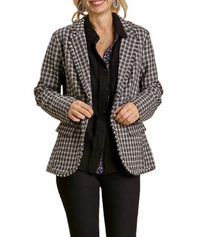 Friends and Family Sale Tweed Plaid Jacket Blazer In Black