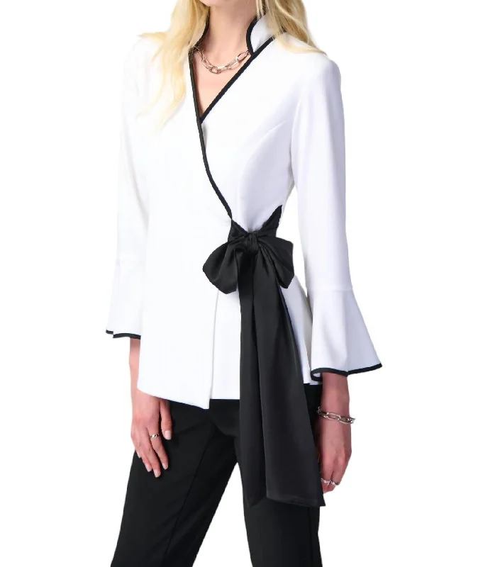 Two-Tone Flared Hem Jacket In Vanilla/black