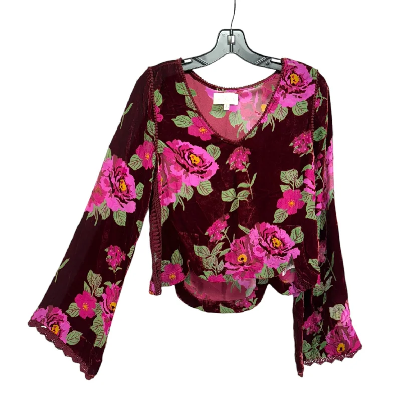 Velvet Burnout Top Long Sleeve By Rahi Cali In Floral Print, Size: S