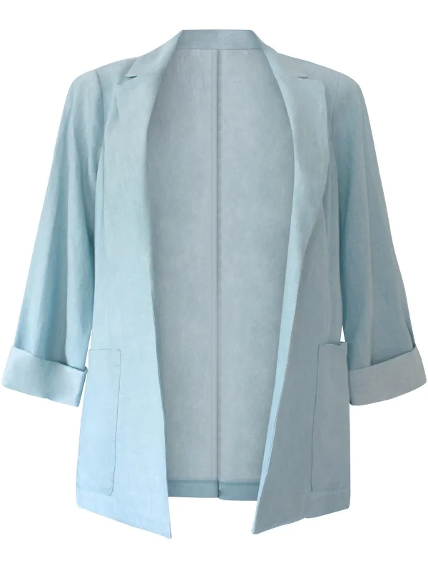 Womens Collared Split Hem Open-Front Blazer