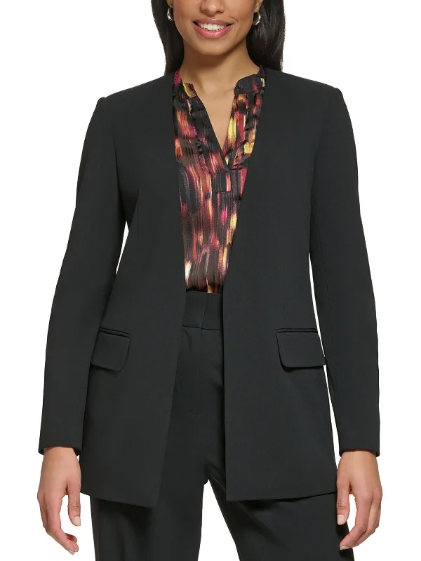 Midnight Madness Womens Collarless Business Open-Front Blazer