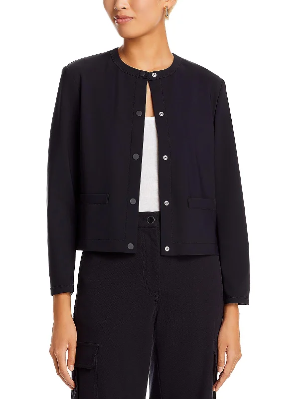 Online Only Womens Cropped Collarless Double-Breasted Blazer