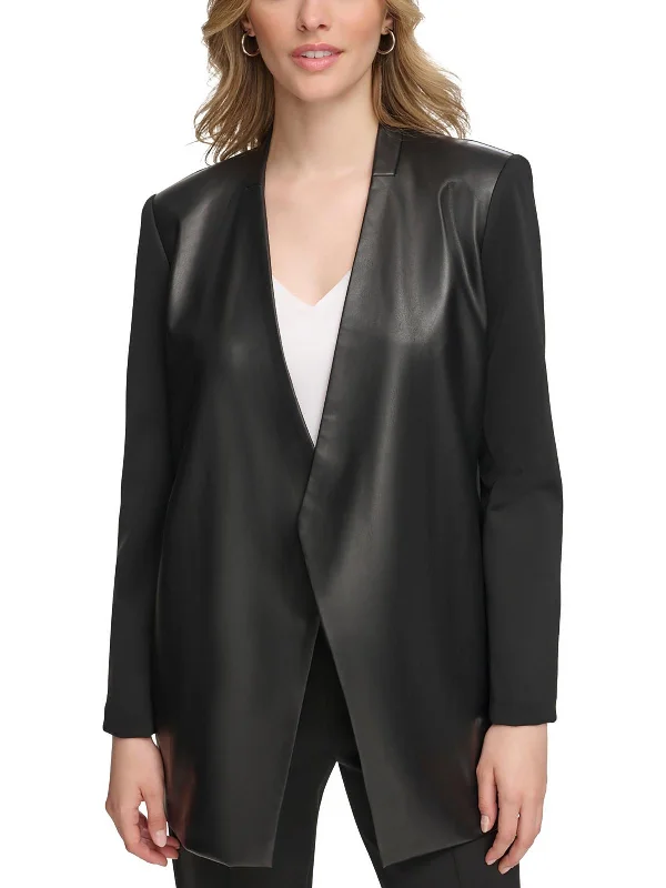 Extra Savings Womens Faux Leather Open-Front Blazer
