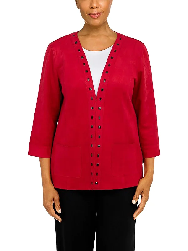 Deep Discounts Womens Faux Suede Studded Collarless Blazer