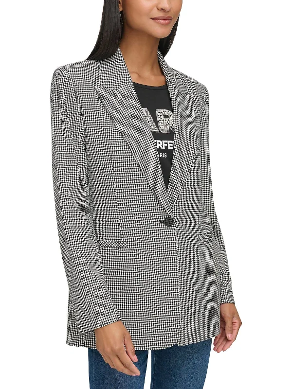 Womens Houndstooth Proffessional One-Button Blazer