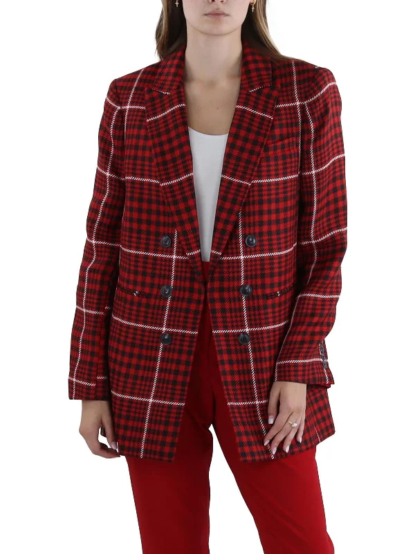 Womens Houndstooth Topper Double-Breasted Blazer