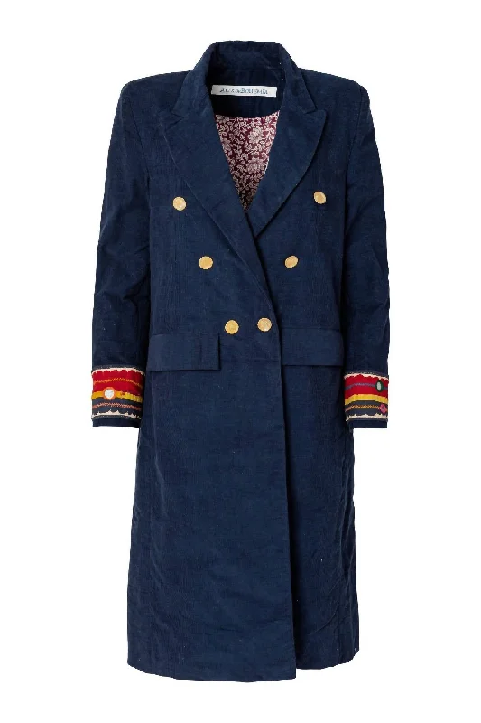 Price Slash Women's Wade Corduroy Coat In Navy Indigo