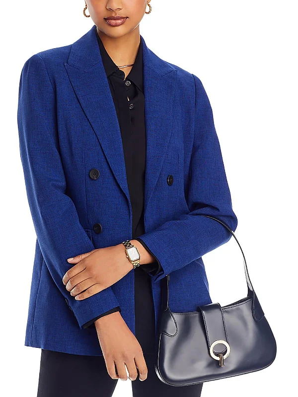 Super Bargain Womens Woven Peak Lapel Open-Front Blazer