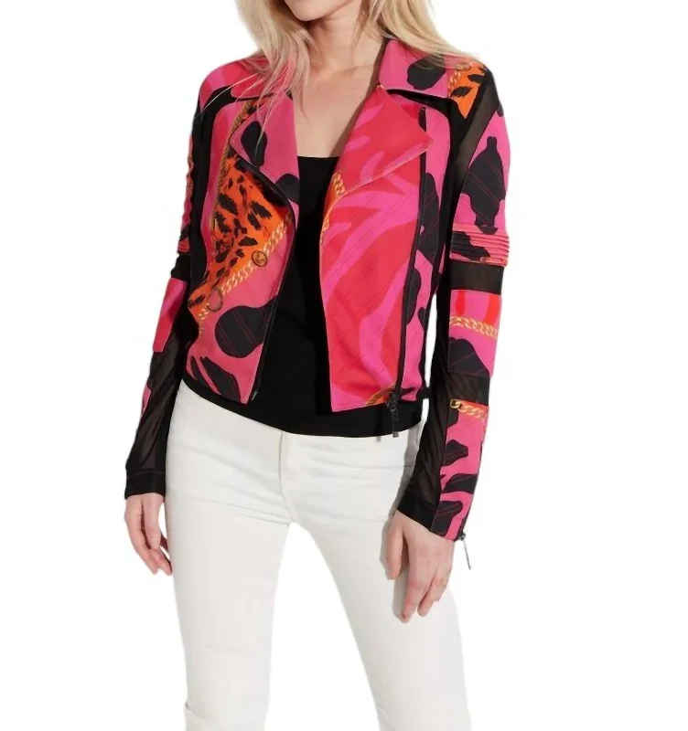 Hurry In Zip Front Scuba Mesh Jacket In Fuchsia