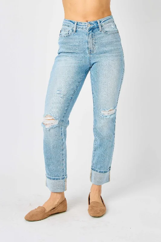 Price Reduction Americana Flag Cuffed Boyfriend Jeans In Blue