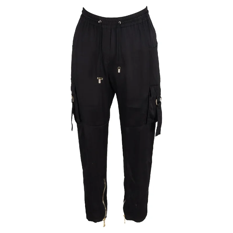 Balmain Drawstring Slim-Fit Cargo Pants in Black Cotton