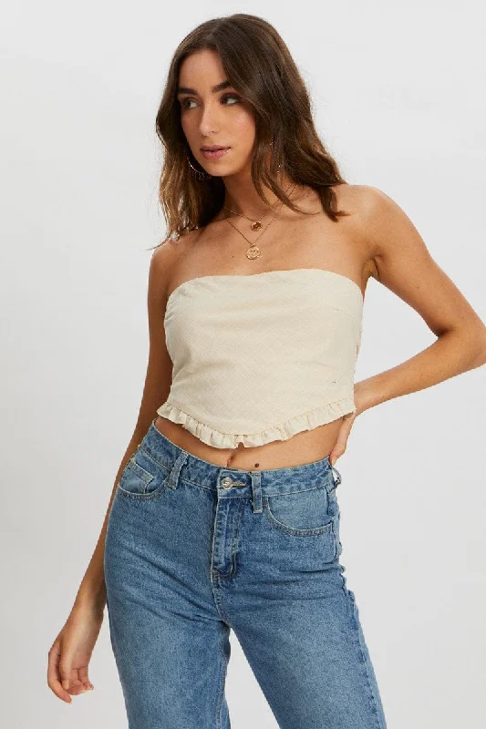 Lowest Price Beige Ruffle Hem Scarf Top