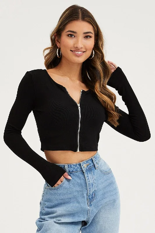 Black Basic Top Ribbed