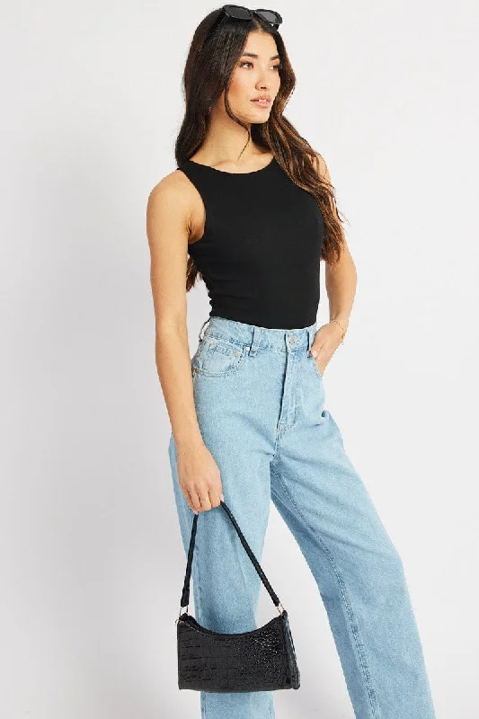 Bonus Savings Black Bodysuit Boat Neck Modal