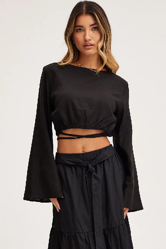 Price Fest Black Crop Top Long Sleeve