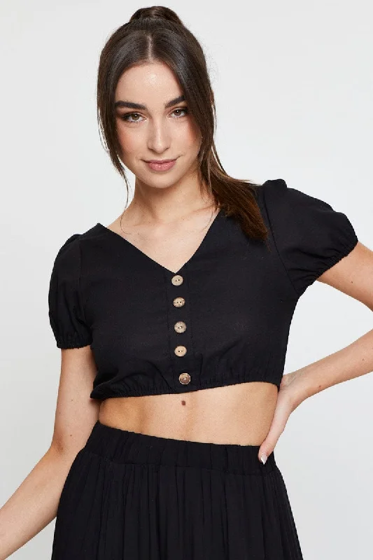 Lowest Price Black Crop Top Short Sleeve