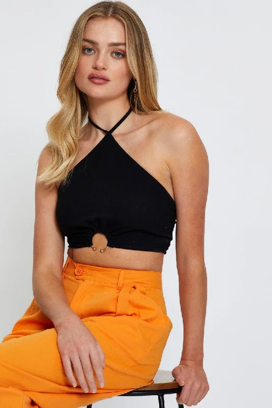 Daily Specials Black Crop Top Sleeveless Halter