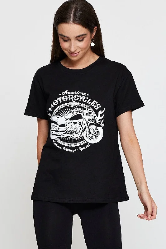 Black Graphic T Shirt Short Sleeve