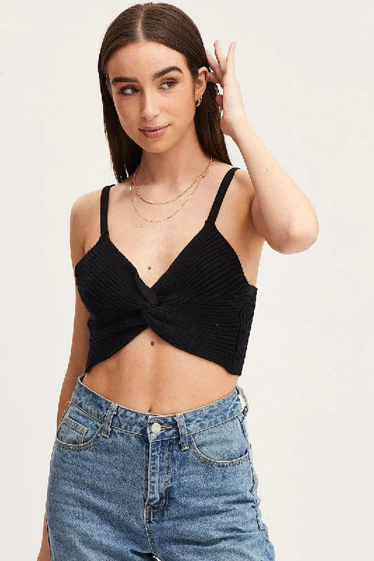 Reduced Prices Black Knit Top Sleeveless Crop Cross Over