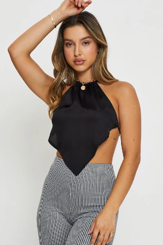 Discount Deals Black Scarf Top Halter Satin