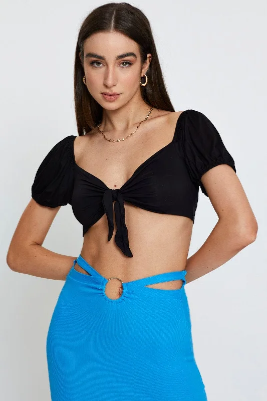 Black Slinky Top Short Sleeve Crop