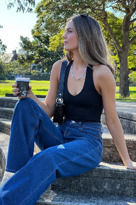 One-DAY Sale Black Supersoft Bodysuit Halter Neck