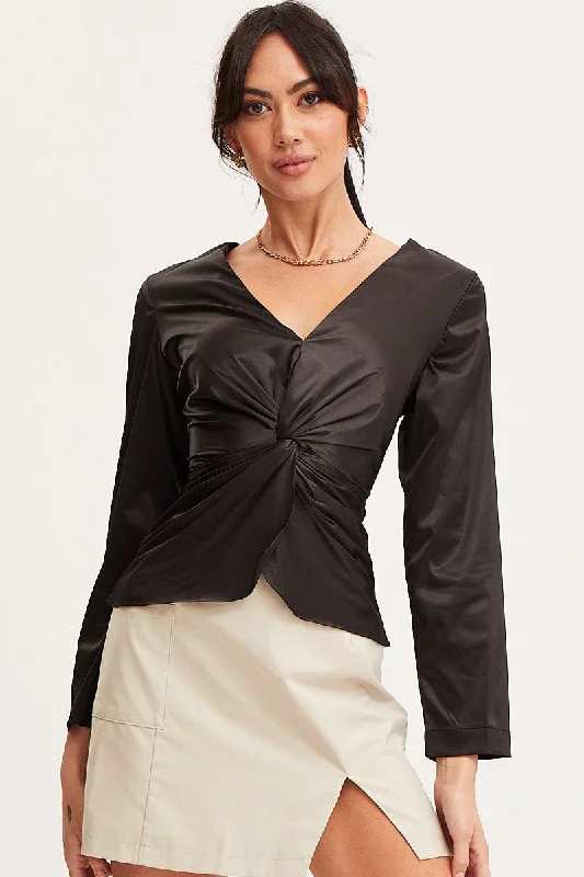 Deal Alert Black Twist Front Top Long Sleeve
